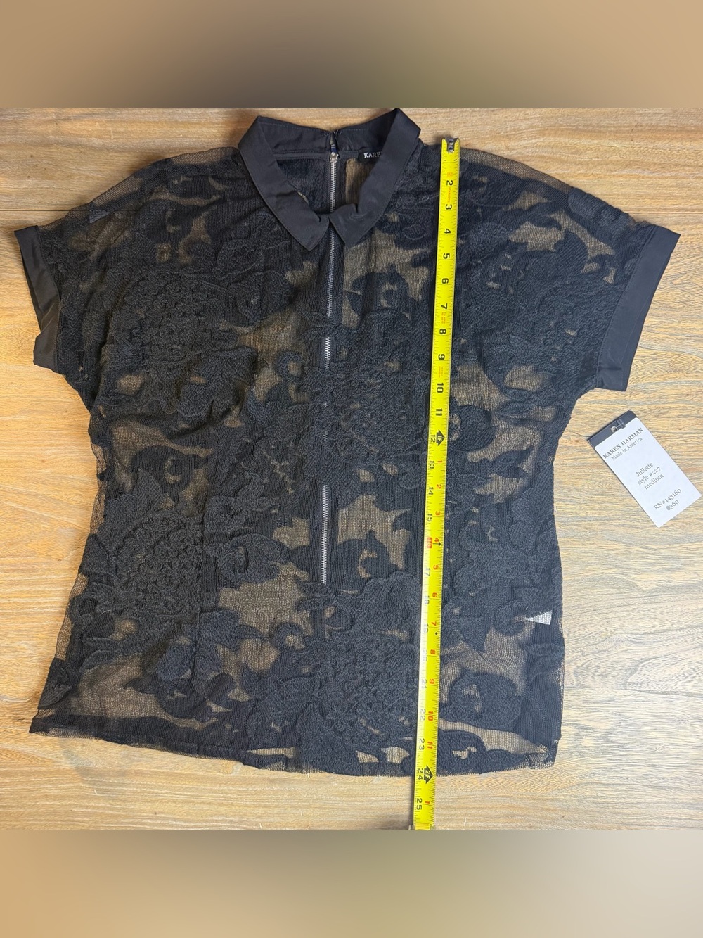 Black Sheer Lace Collared Women's Blouse - Picture 6 of 11